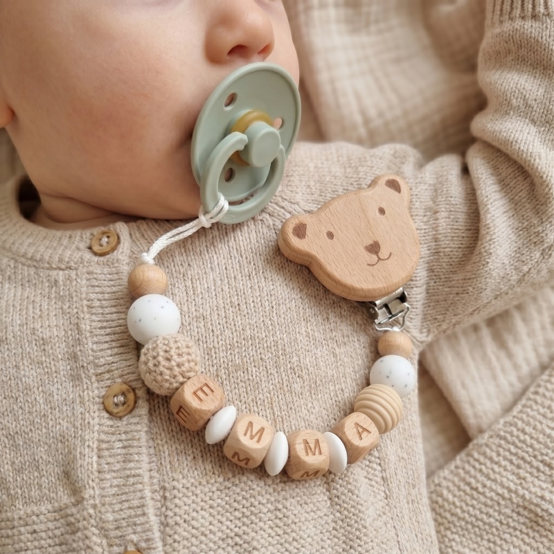 Baby Products Gift - Catenella Portaciuccio Personalizzata con Nome, Perline